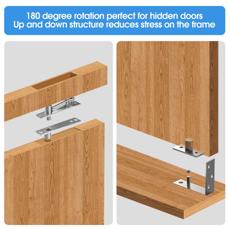 Aglehome Pivot Hinge  Heavy Duty Pivot Door Hardware for Hidden Door Bookcase Hidden Door Hinge for Wood Secret Door 180 Degree Rotation Stainless Steel Invisible Pivot Hinge System - L Shape - Image 3